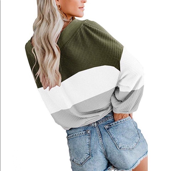 Colorblock Waffle Knit Off Shoulder Sweater - Picture 2 of 5